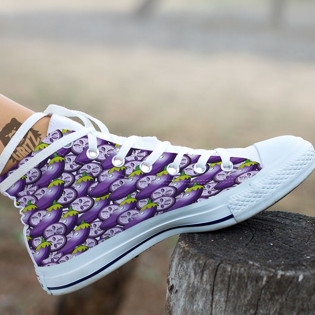 Eggplant Purple Print Pattern White High Top Shoes-grizzshop