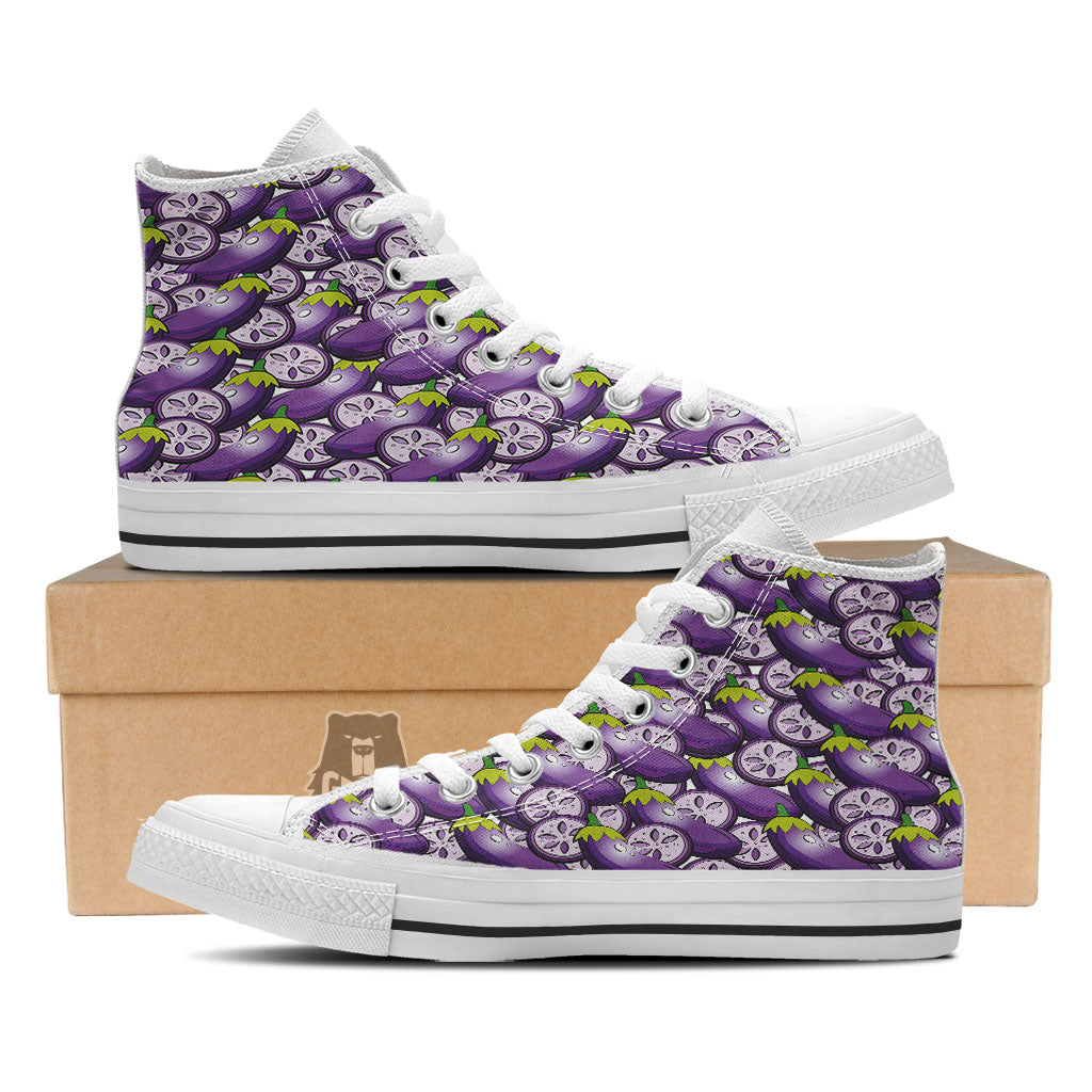 Eggplant Purple Print Pattern White High Top Shoes-grizzshop