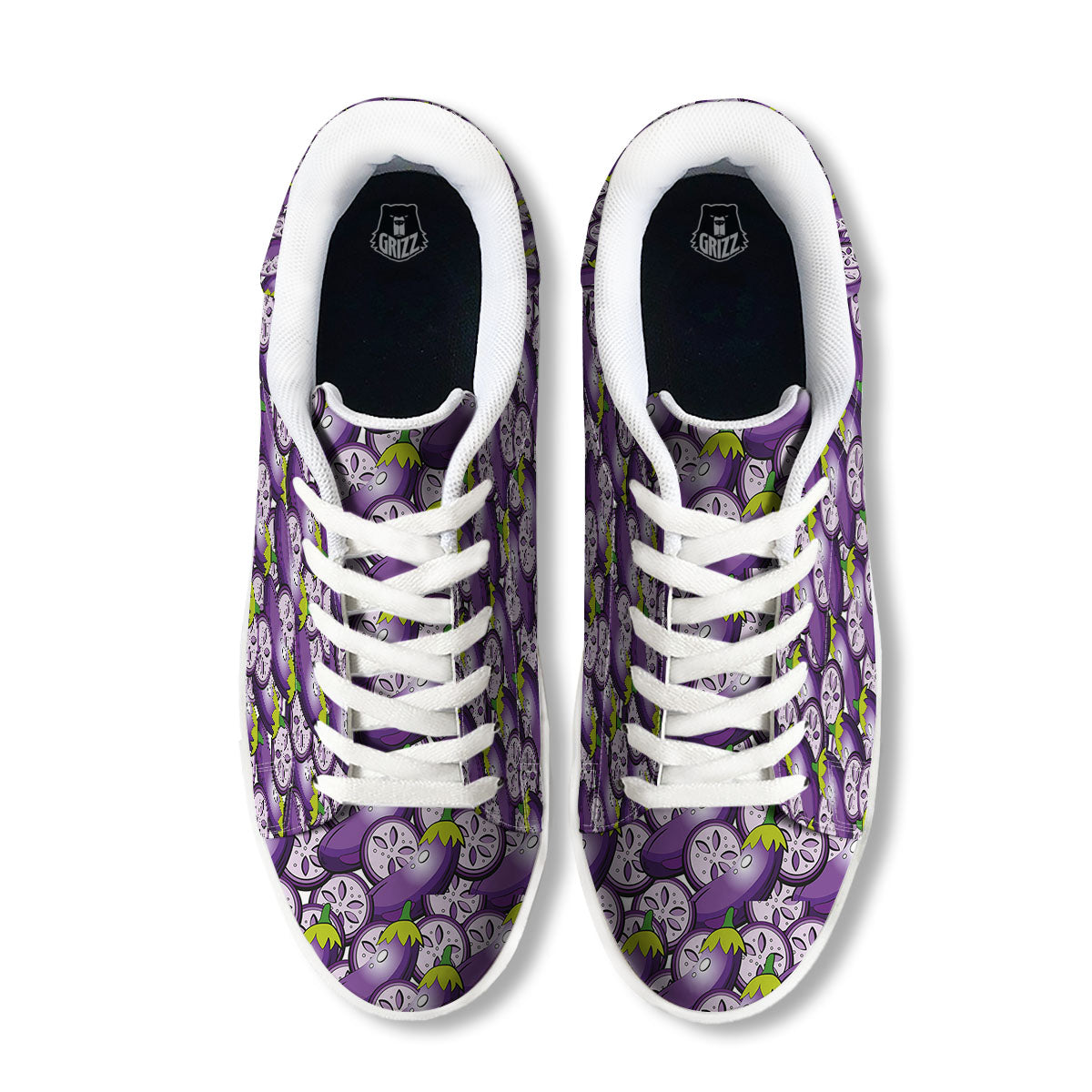 Eggplant Purple Print Pattern White Low Top Sneakers-grizzshop