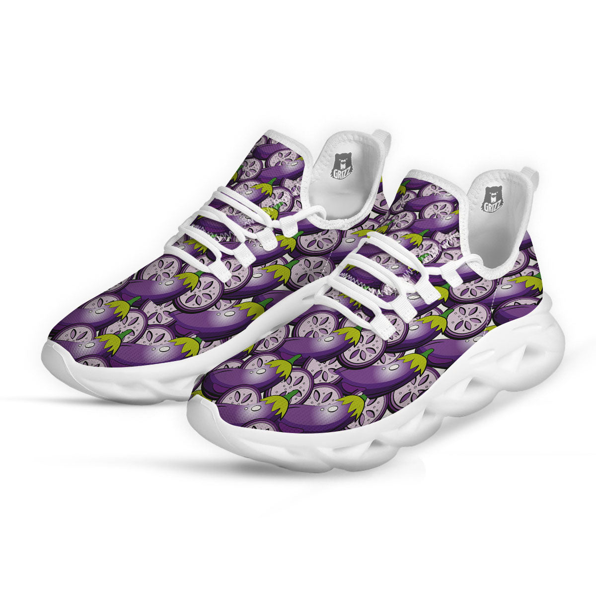 Eggplant Purple Print Pattern White Running Shoes-grizzshop