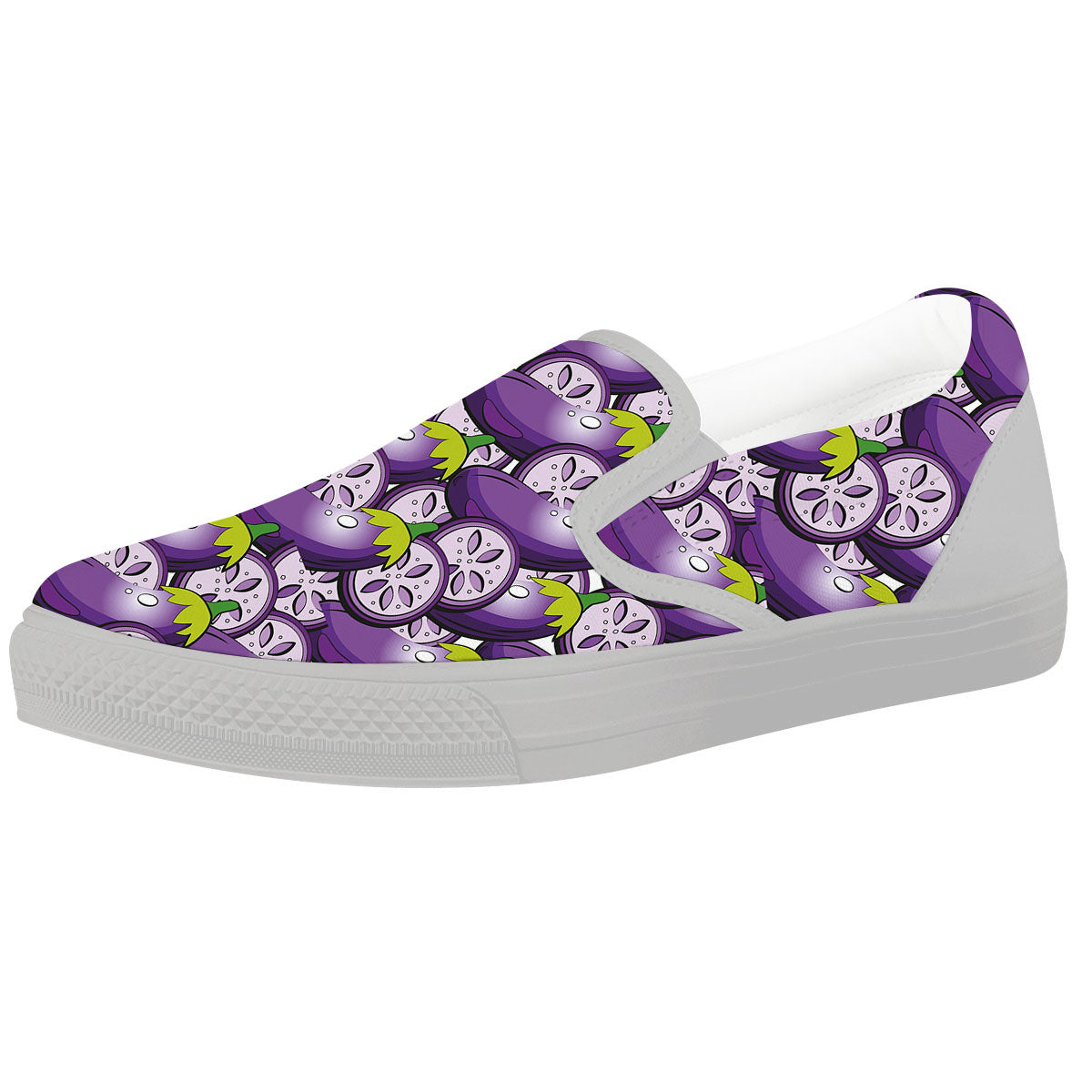 Eggplant Purple Print Pattern White Slip On Shoes-grizzshop