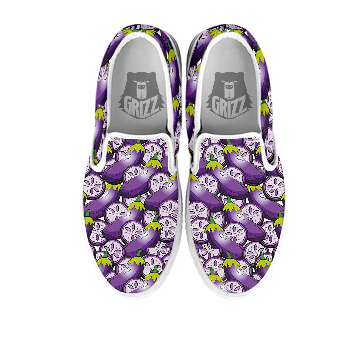 Eggplant Purple Print Pattern White Slip On Shoes-grizzshop