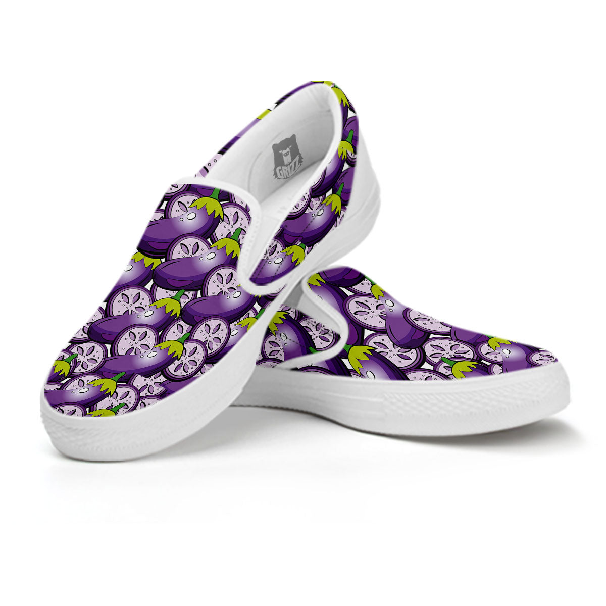 Eggplant Purple Print Pattern White Slip On Shoes-grizzshop