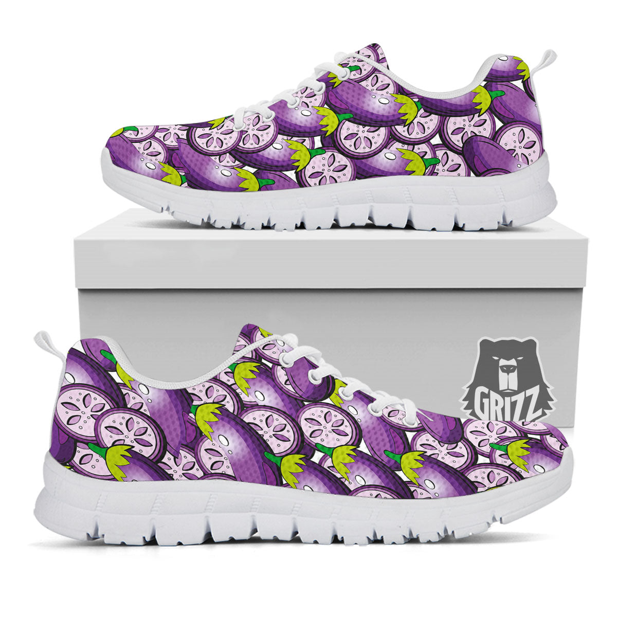 Eggplant Purple Print Pattern White Sneaker-grizzshop
