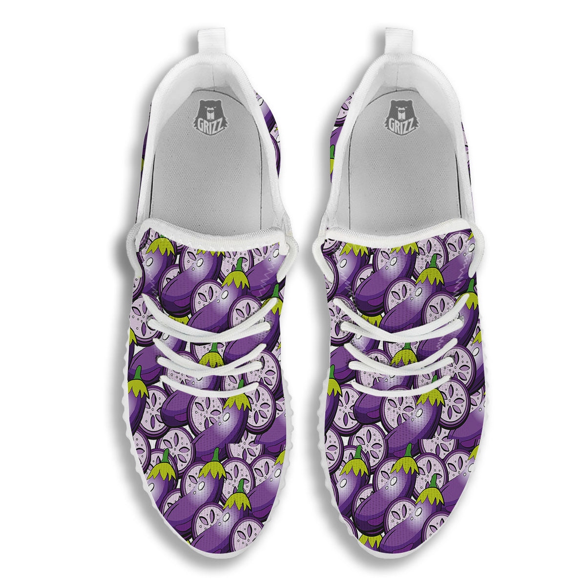 Eggplant Purple Print Pattern White Walking Shoes-grizzshop