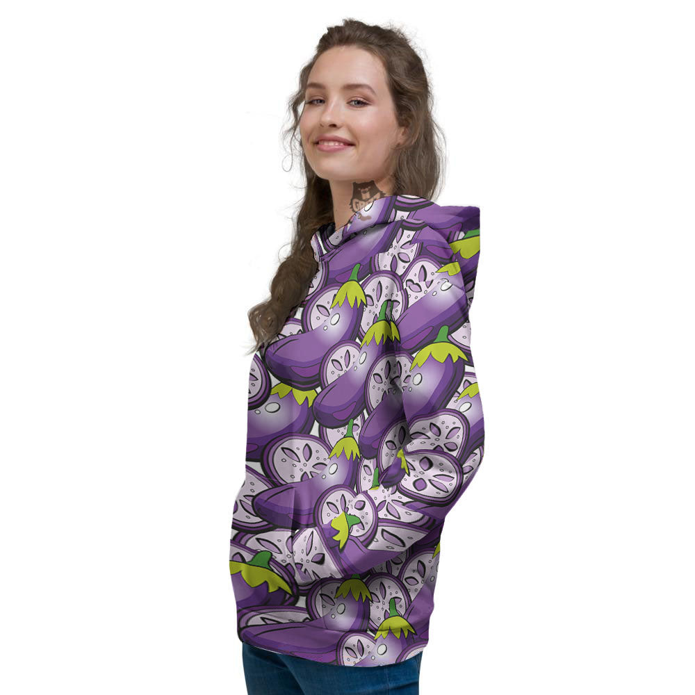 Eggplant Purple Print Pattern Women's Hoodie-grizzshop