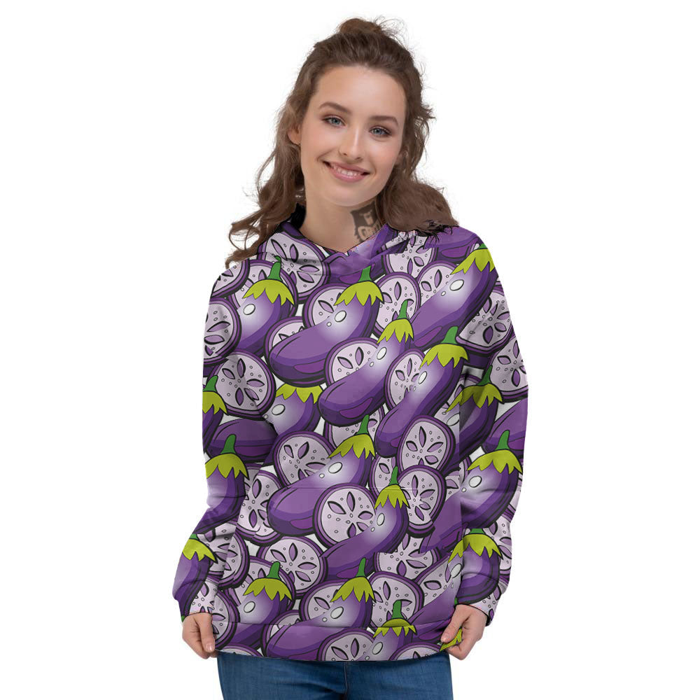 Eggplant Purple Print Pattern Women's Hoodie-grizzshop