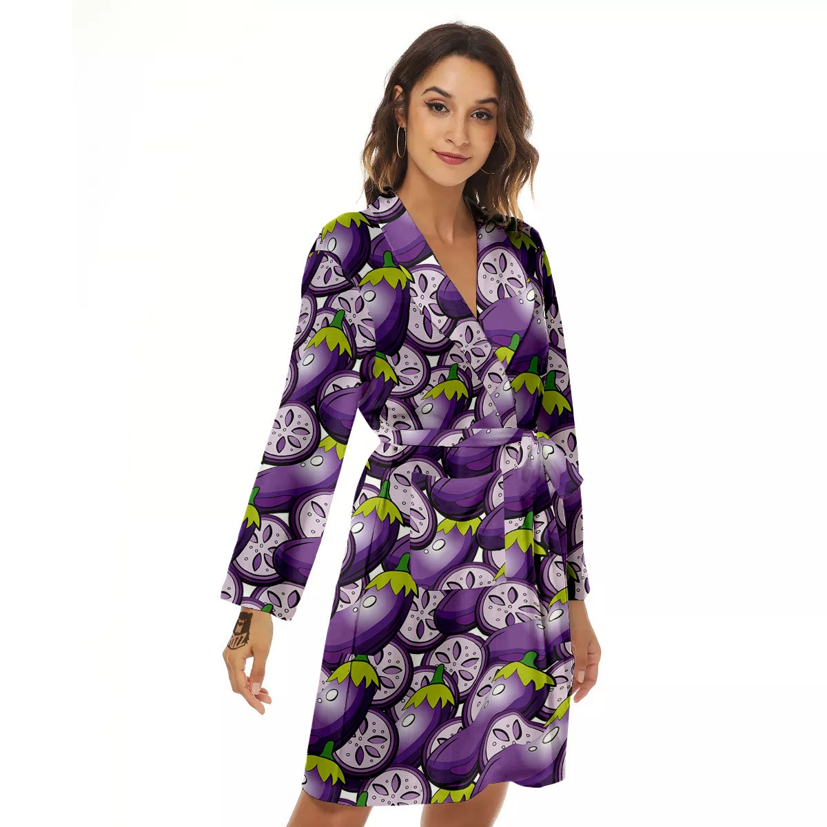 Eggplant Purple Print Pattern Women's Robe-grizzshop