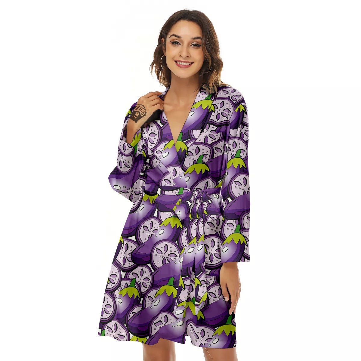 Eggplant Purple Print Pattern Women's Robe-grizzshop