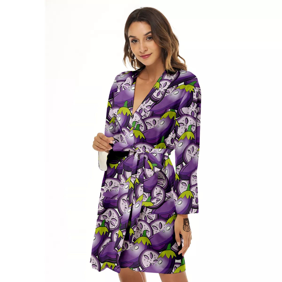 Eggplant Purple Print Pattern Women's Robe-grizzshop