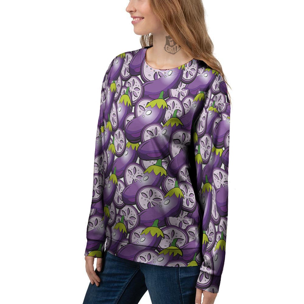 Eggplant Purple Print Pattern Women's Sweatshirt-grizzshop