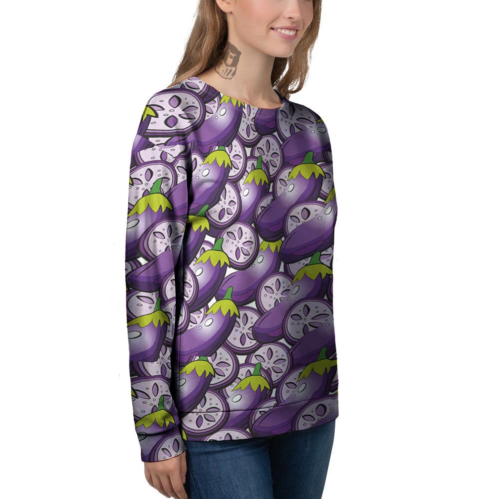 Eggplant Purple Print Pattern Women's Sweatshirt-grizzshop