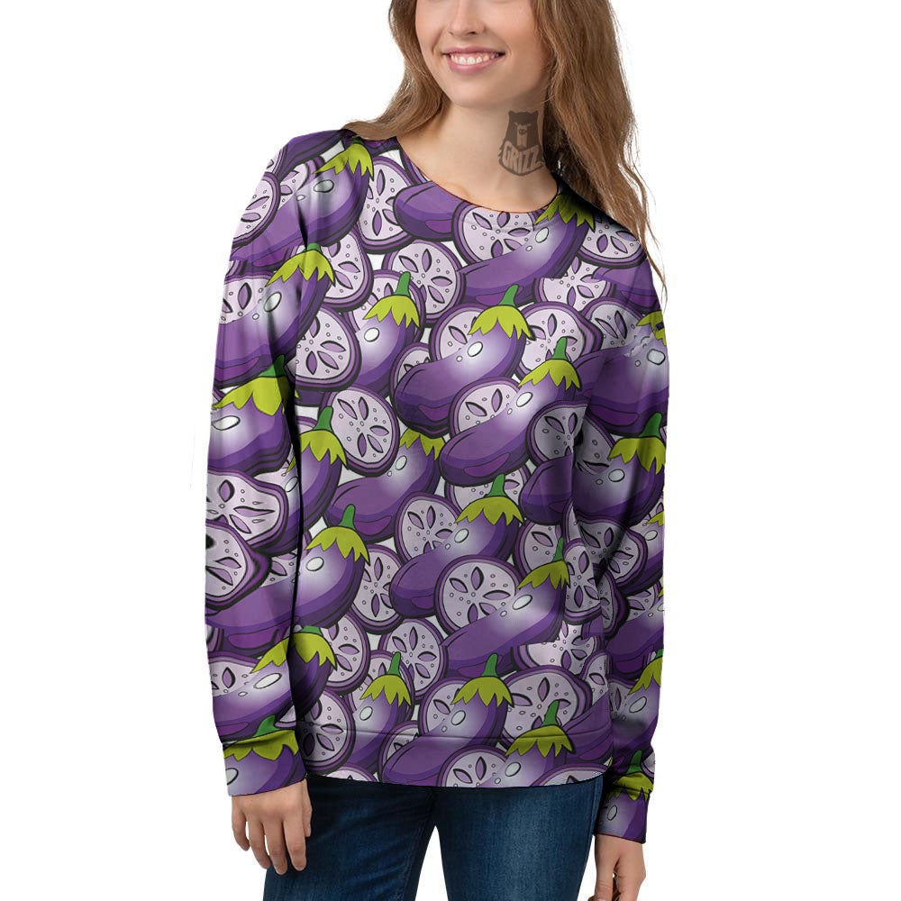 Eggplant Purple Print Pattern Women's Sweatshirt-grizzshop