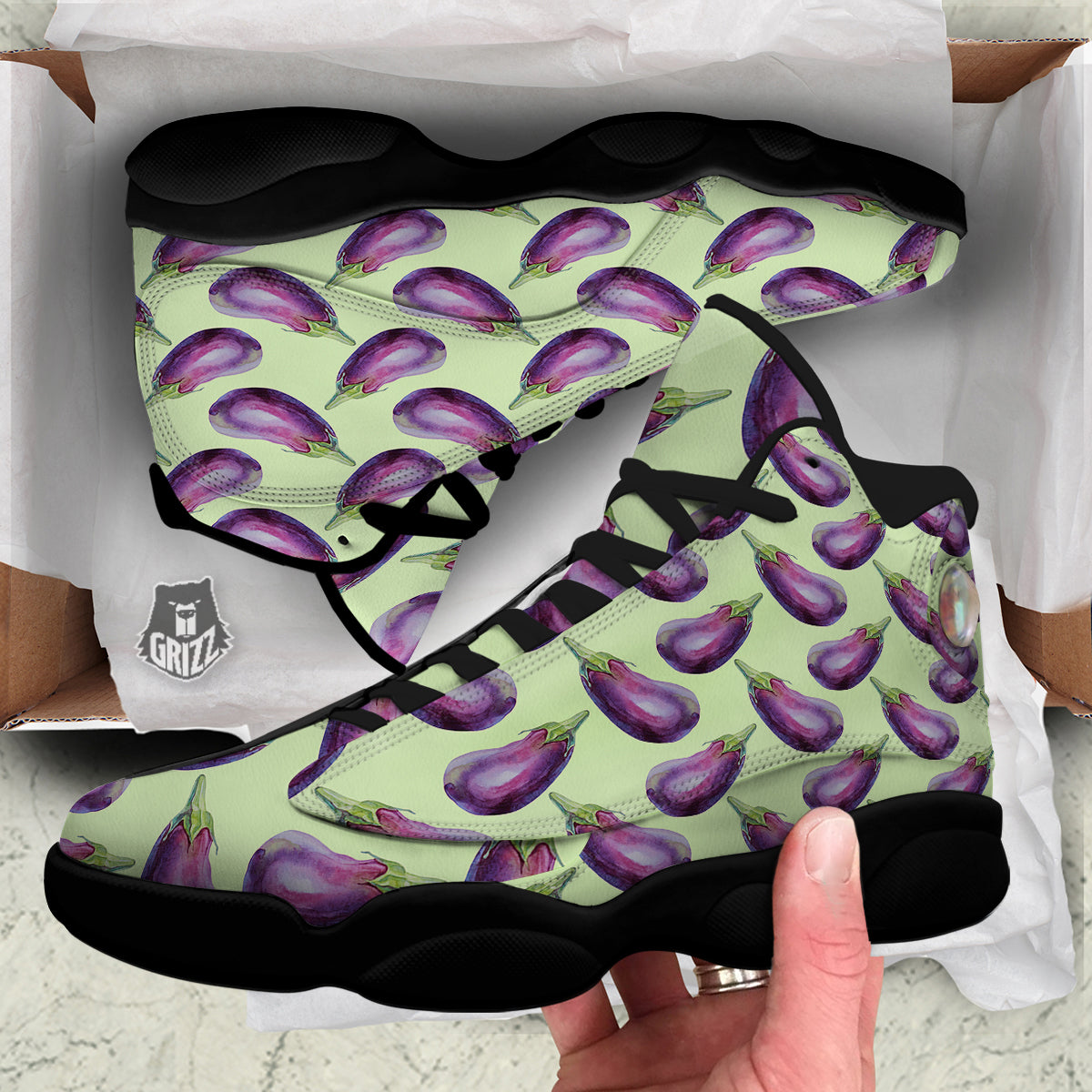 Eggplant Watercolor Pattern Black Basketball Shoes-grizzshop