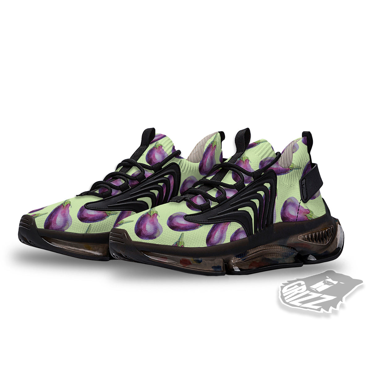 Eggplant Watercolor Pattern Black Gym Shoes-grizzshop