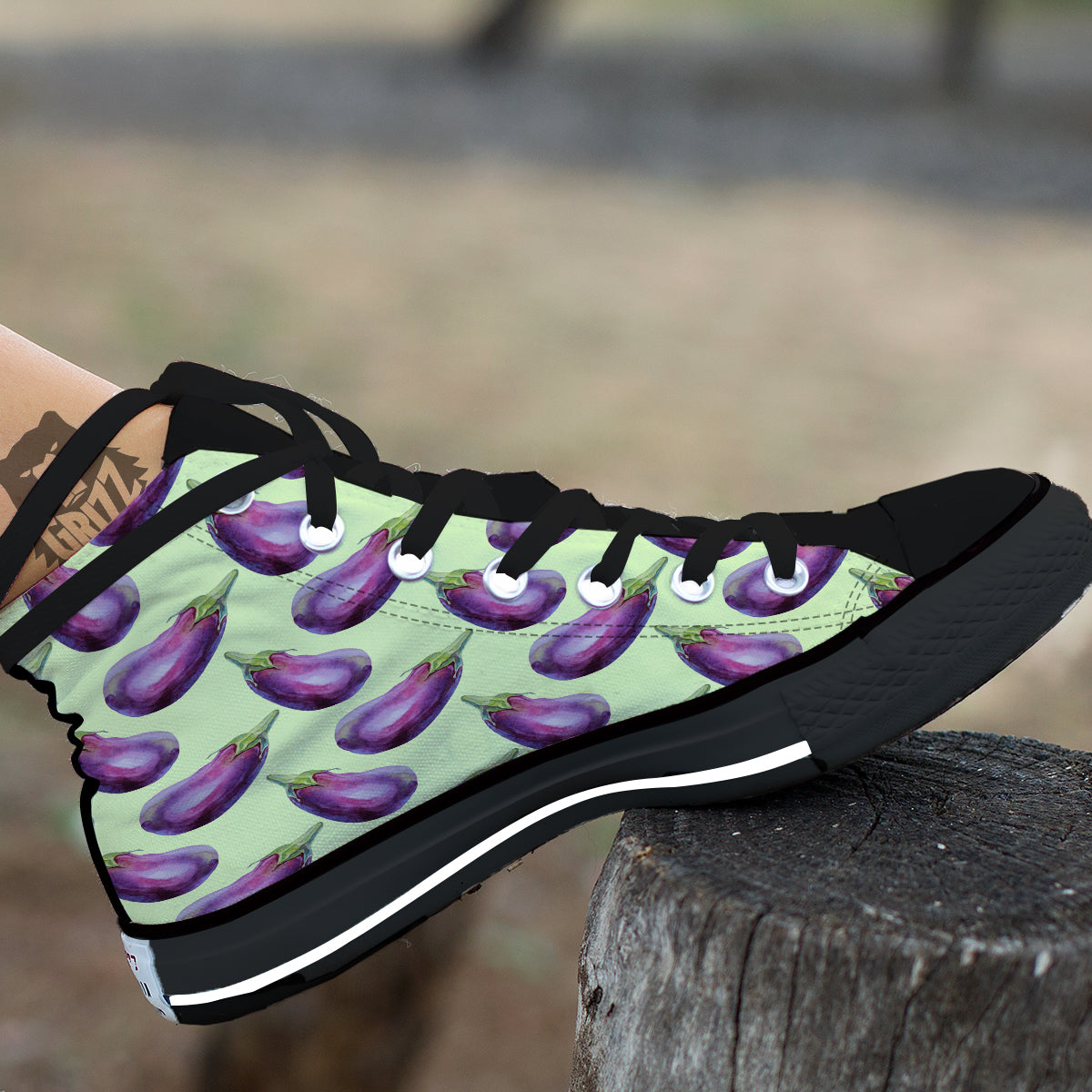Eggplant Watercolor Pattern Black High Top Shoes-grizzshop