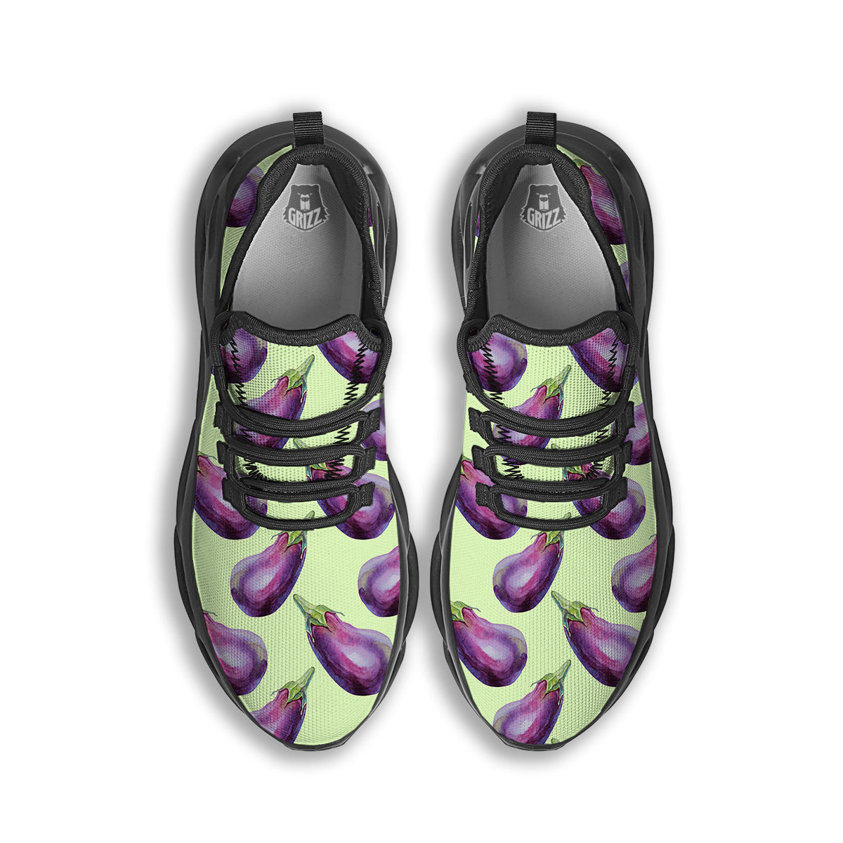 Eggplant Watercolor Pattern Black Running Shoes-grizzshop