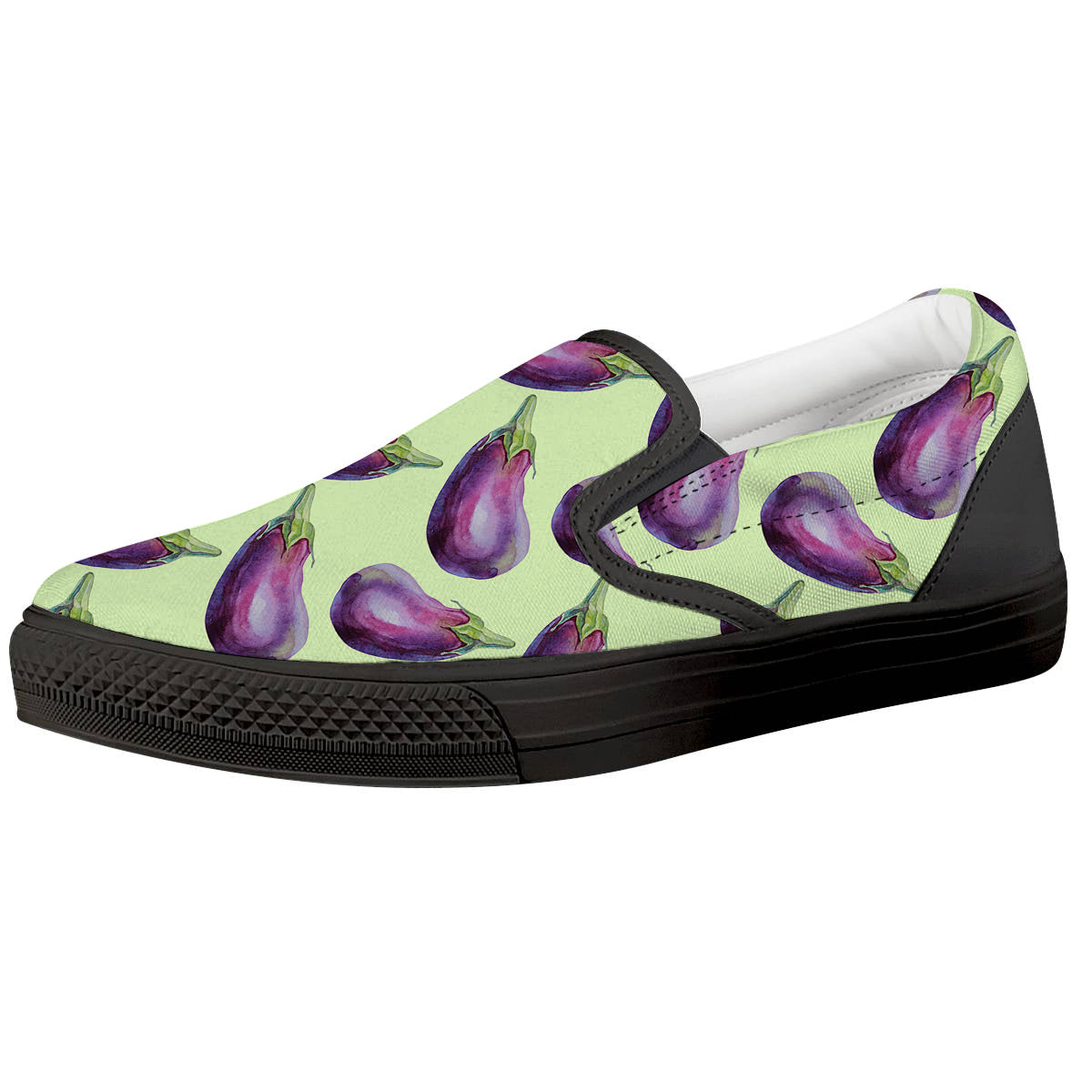 Eggplant Watercolor Pattern Black Slip On Shoes-grizzshop