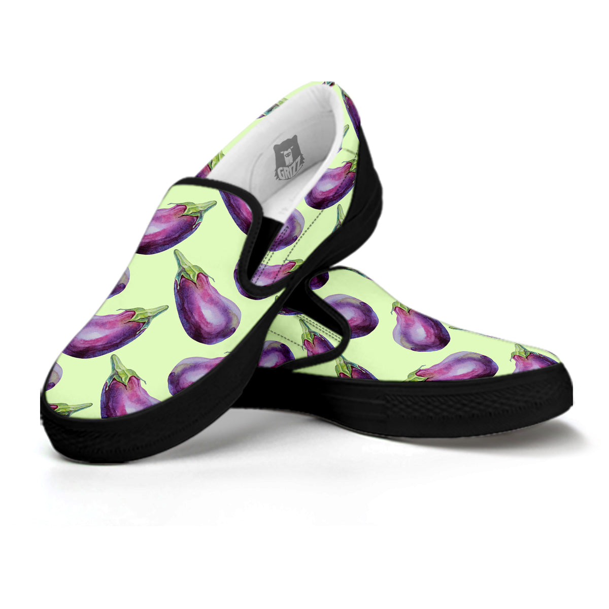 Eggplant Watercolor Pattern Black Slip On Shoes-grizzshop