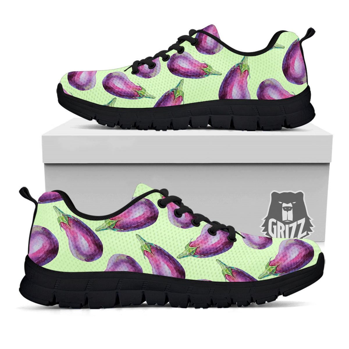 Eggplant Watercolor Pattern Black Sneaker-grizzshop