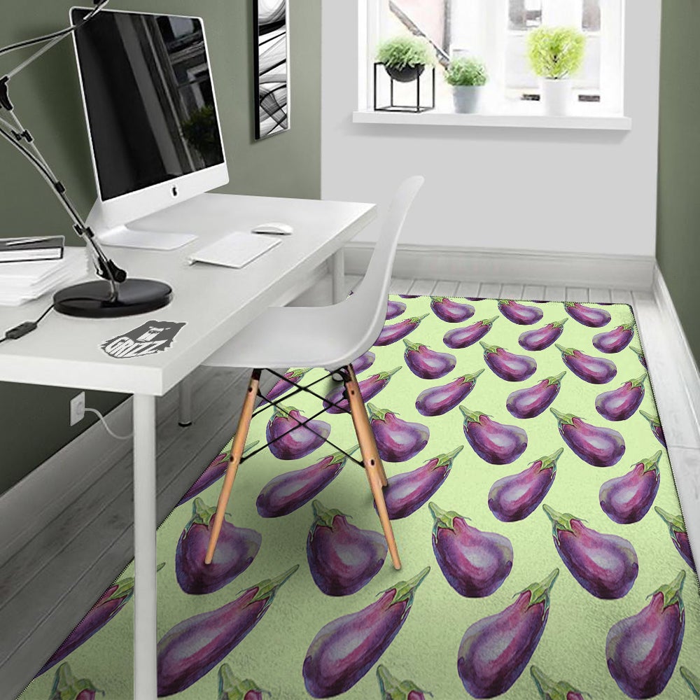 Eggplant Watercolor Pattern Floor Mat-grizzshop
