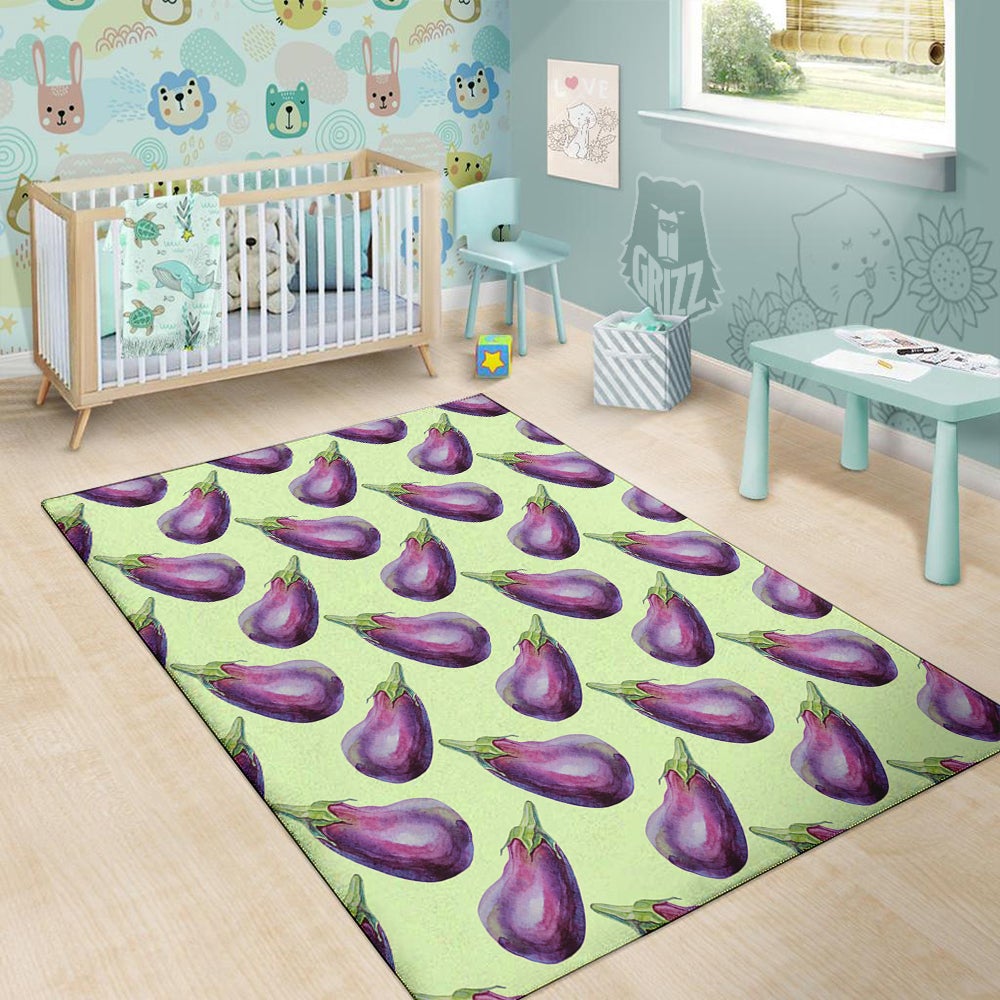 Eggplant Watercolor Pattern Floor Mat-grizzshop