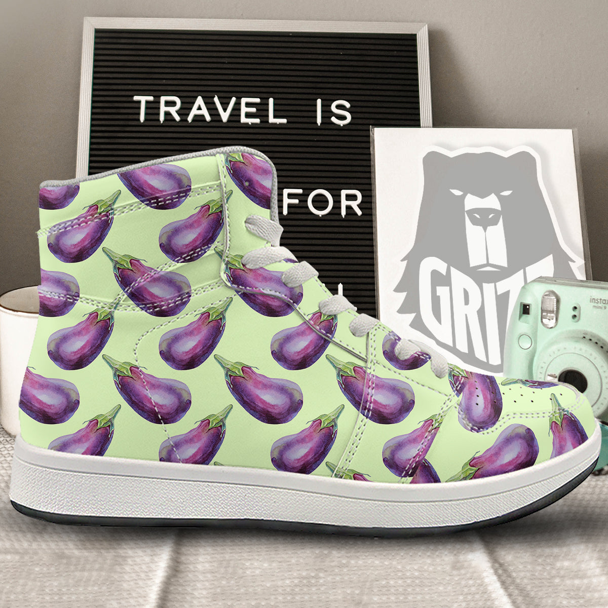 Eggplant Watercolor Pattern High Top Sneakers-grizzshop
