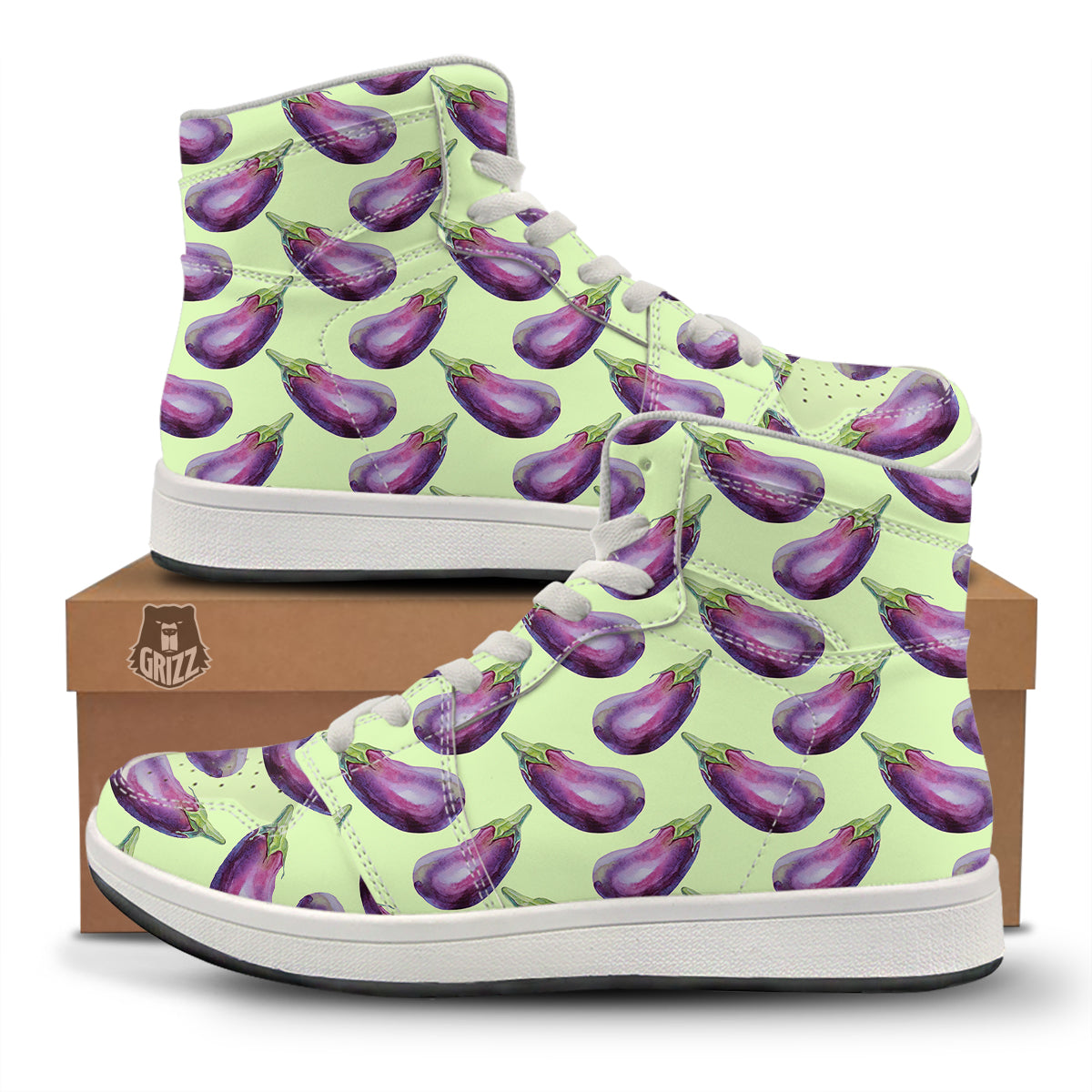 Eggplant Watercolor Pattern High Top Sneakers-grizzshop