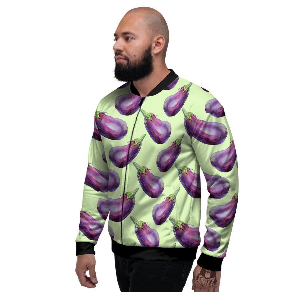 Eggplant Watercolor Pattern Men's Bomber Jacket-grizzshop