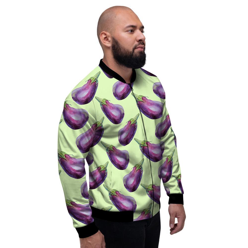 Eggplant Watercolor Pattern Men's Bomber Jacket-grizzshop