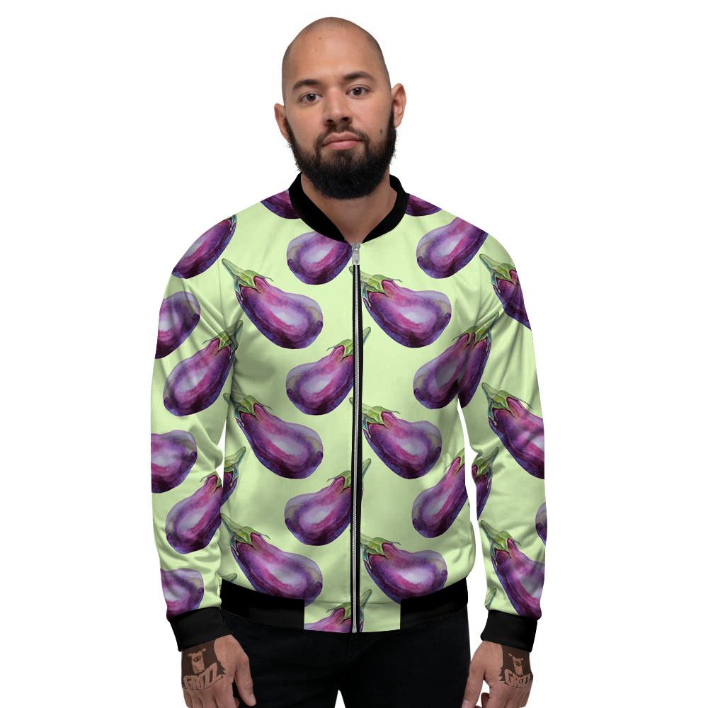Eggplant Watercolor Pattern Men's Bomber Jacket-grizzshop