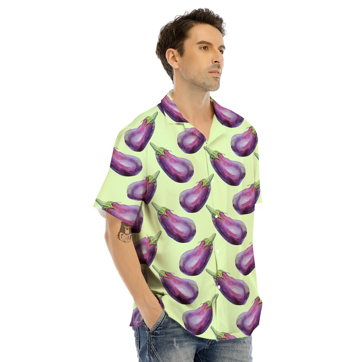 Eggplant Watercolor Pattern Men's Hawaiian Shirt-grizzshop
