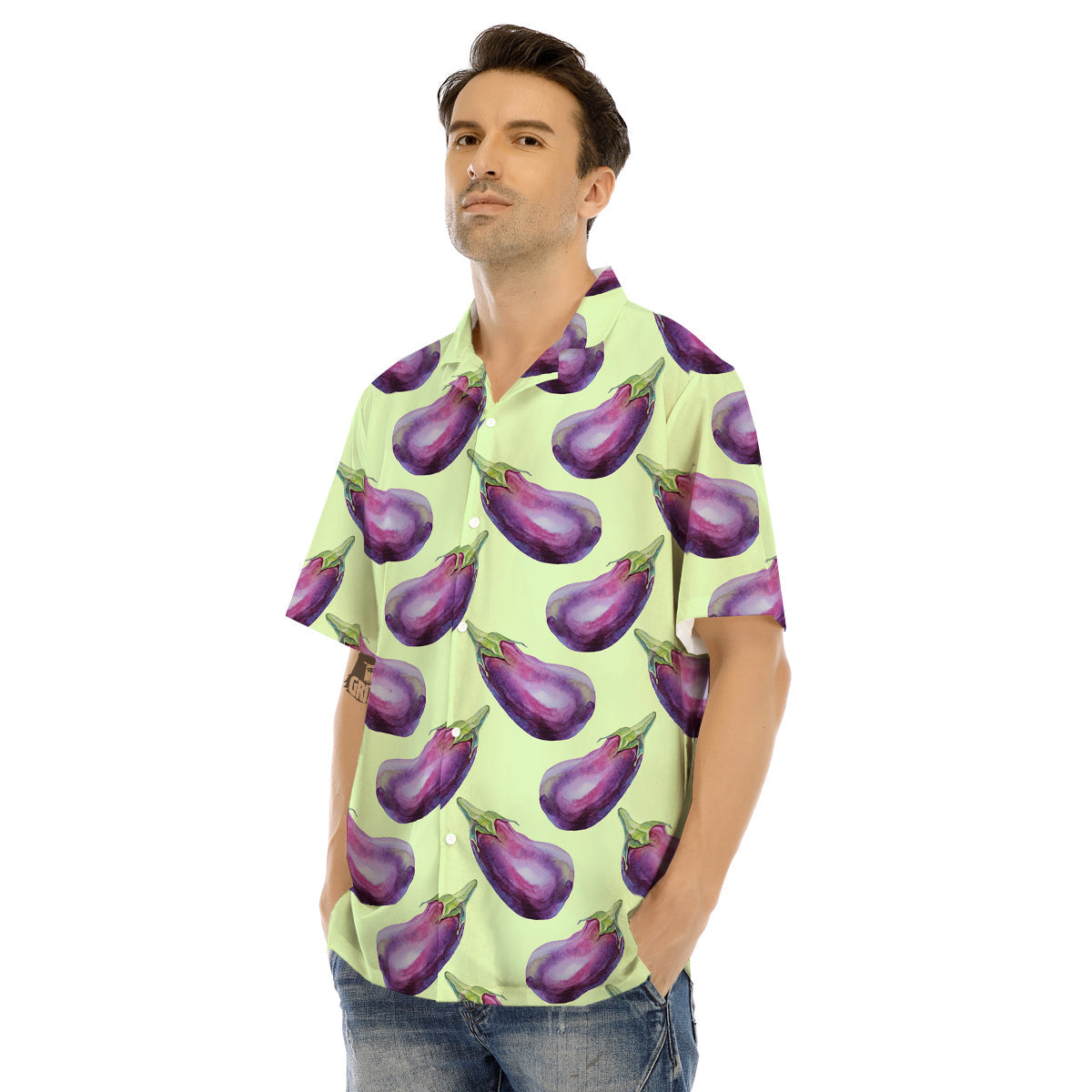 Eggplant Watercolor Pattern Men's Hawaiian Shirt-grizzshop