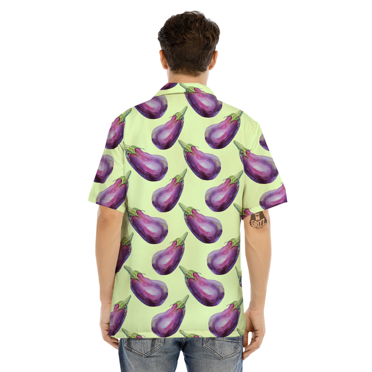 Eggplant Watercolor Pattern Men's Hawaiian Shirt-grizzshop