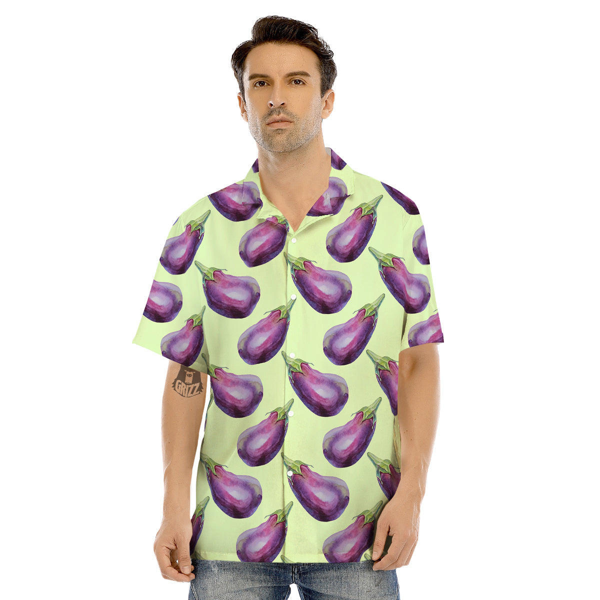 Eggplant Watercolor Pattern Men's Hawaiian Shirt-grizzshop