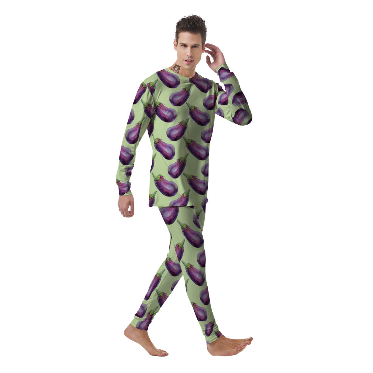 Eggplant Watercolor Pattern Men's Pajamas-grizzshop