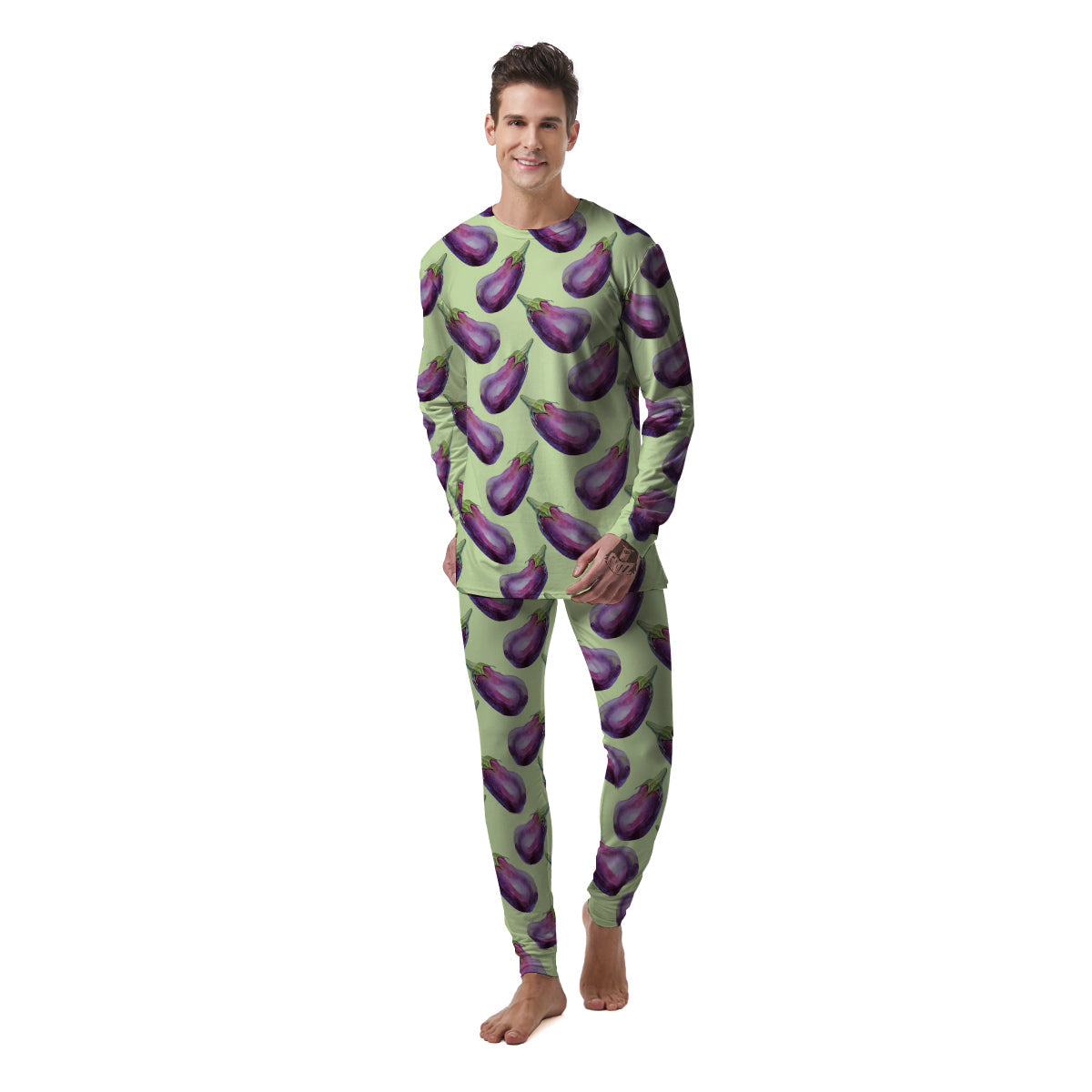 Eggplant Watercolor Pattern Men's Pajamas-grizzshop