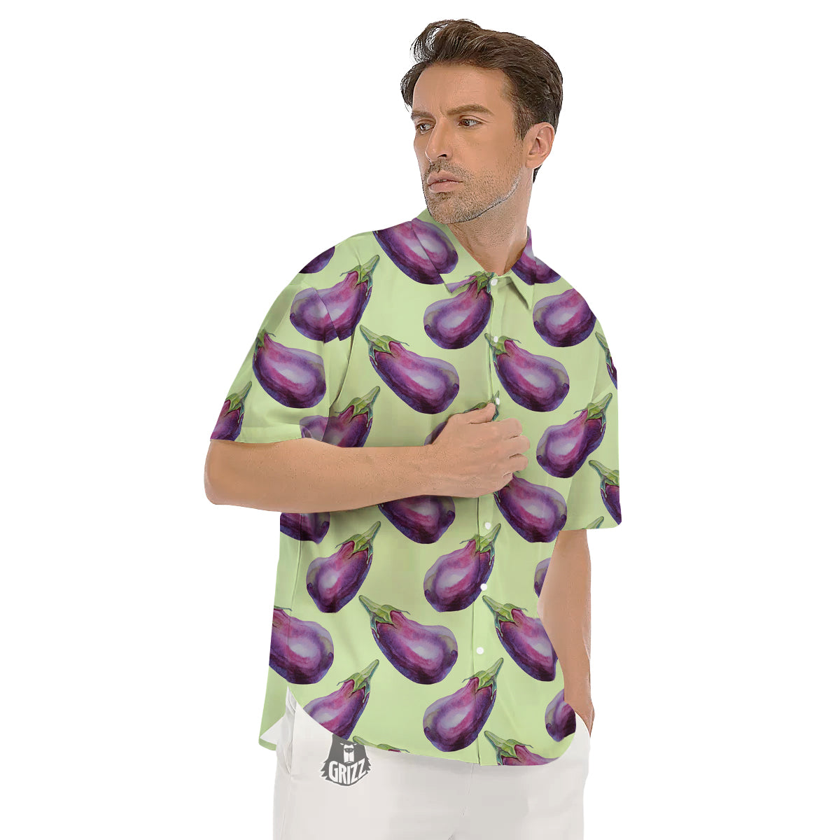 Eggplant Watercolor Pattern Men's Short Sleeve Shirts-grizzshop