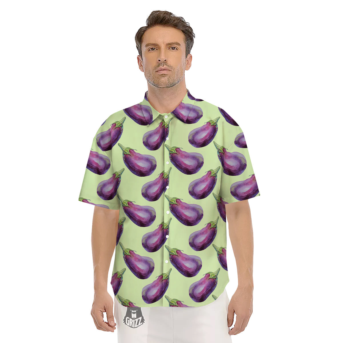 Eggplant Watercolor Pattern Men's Short Sleeve Shirts-grizzshop