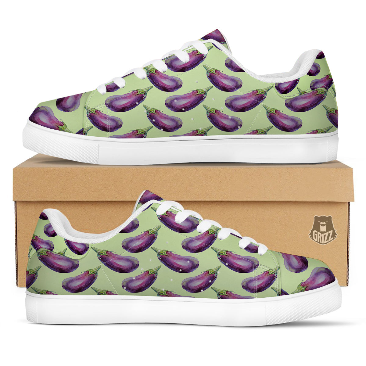 Eggplant Watercolor Pattern White Low Top Sneakers-grizzshop