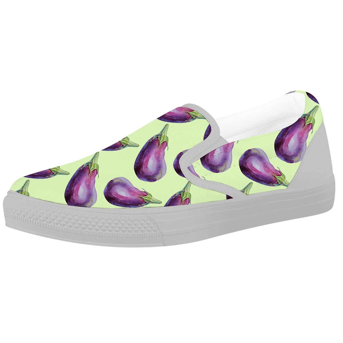 Eggplant Watercolor Pattern White Slip On Shoes-grizzshop