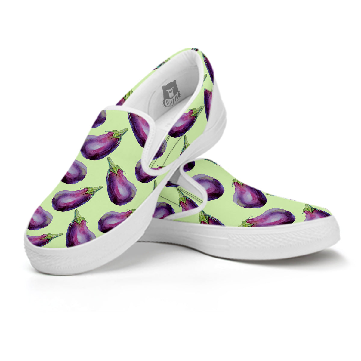 Eggplant Watercolor Pattern White Slip On Shoes-grizzshop