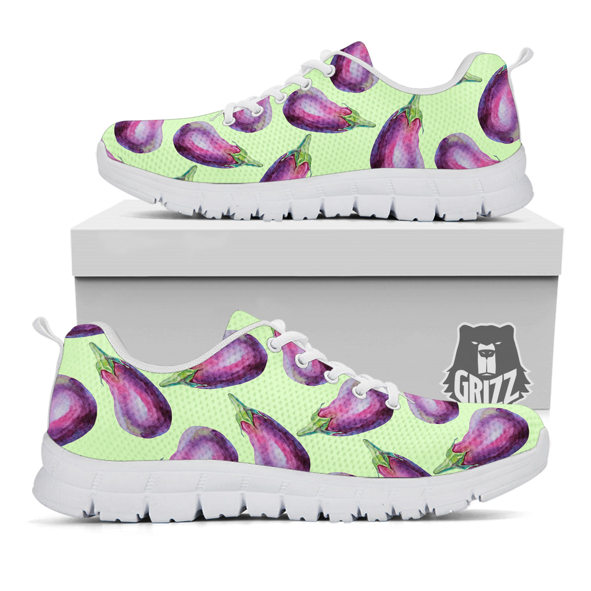 Eggplant Watercolor Pattern White Sneaker-grizzshop
