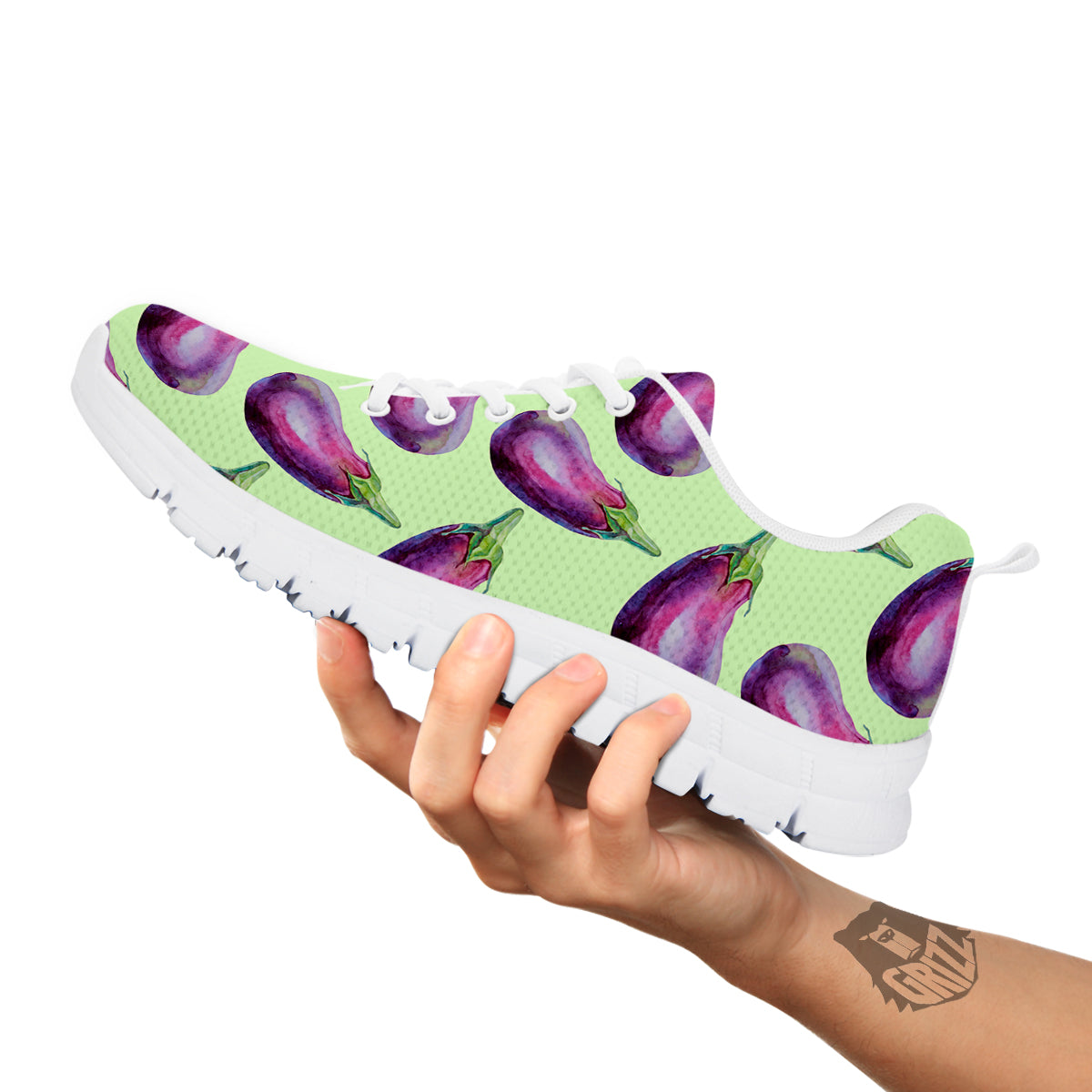 Eggplant Watercolor Pattern White Sneaker-grizzshop