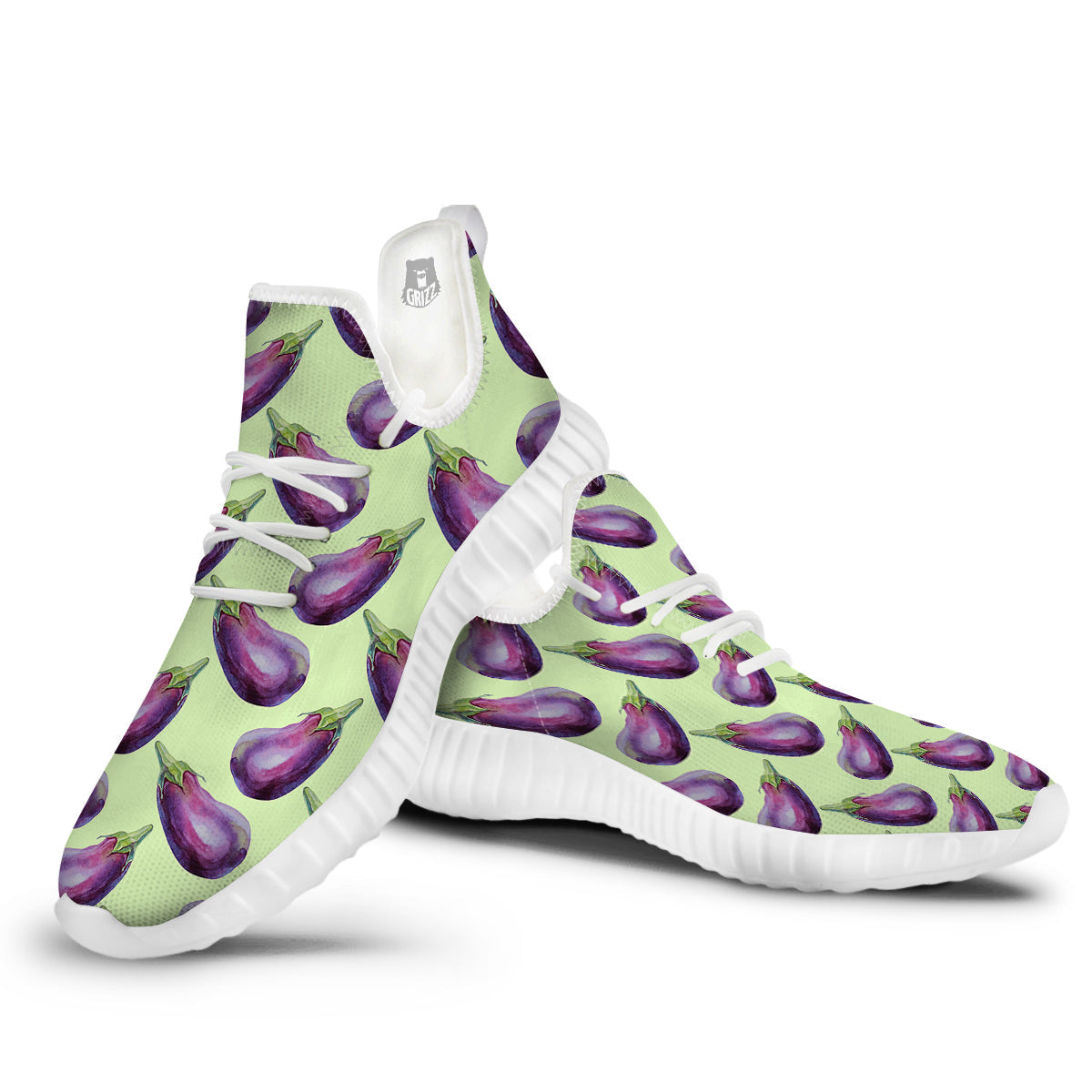 Eggplant Watercolor Pattern White Walking Shoes-grizzshop