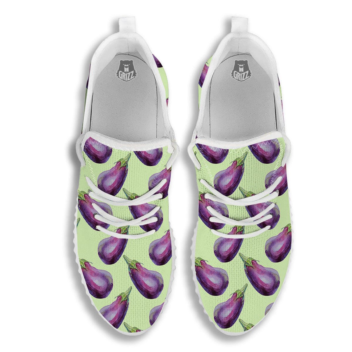 Eggplant Watercolor Pattern White Walking Shoes-grizzshop