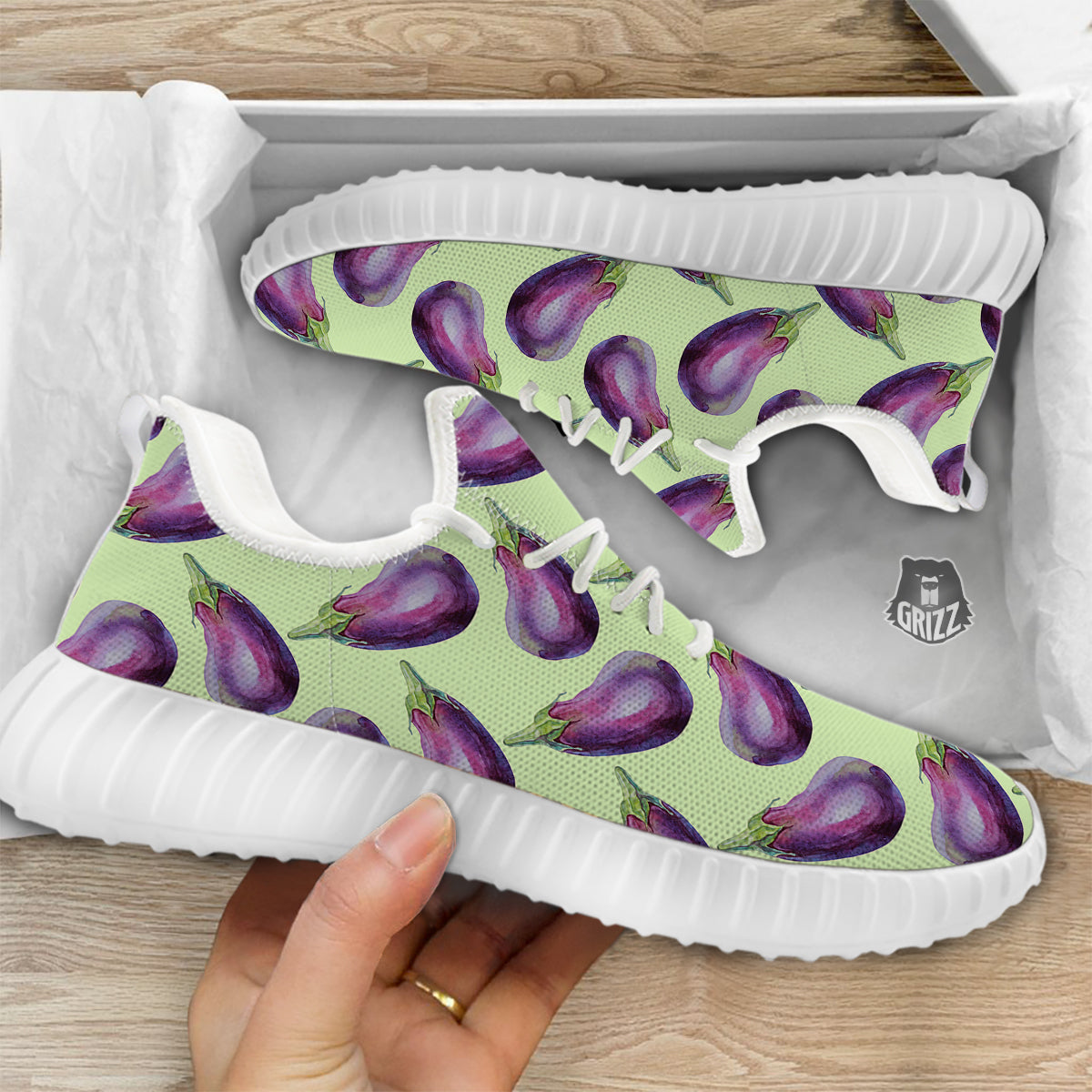 Eggplant Watercolor Pattern White Walking Shoes-grizzshop