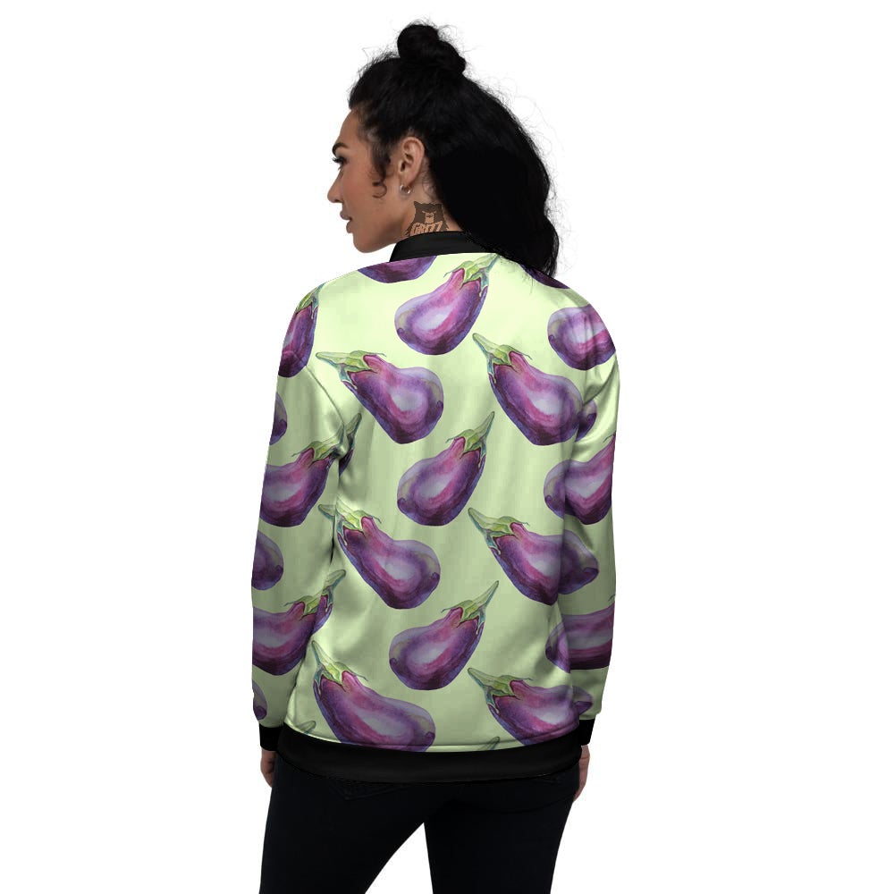 Eggplant Watercolor Pattern Women's Bomber Jacket-grizzshop