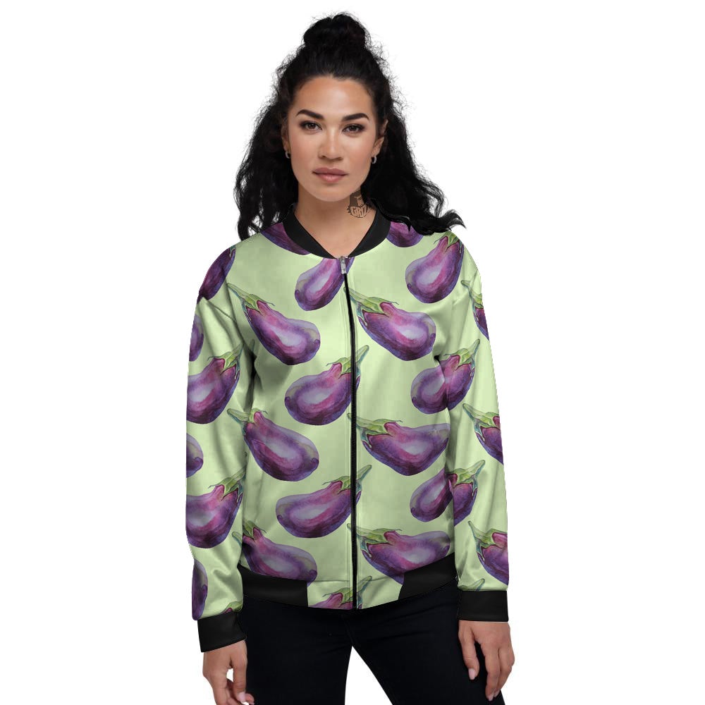 Eggplant Watercolor Pattern Women's Bomber Jacket-grizzshop