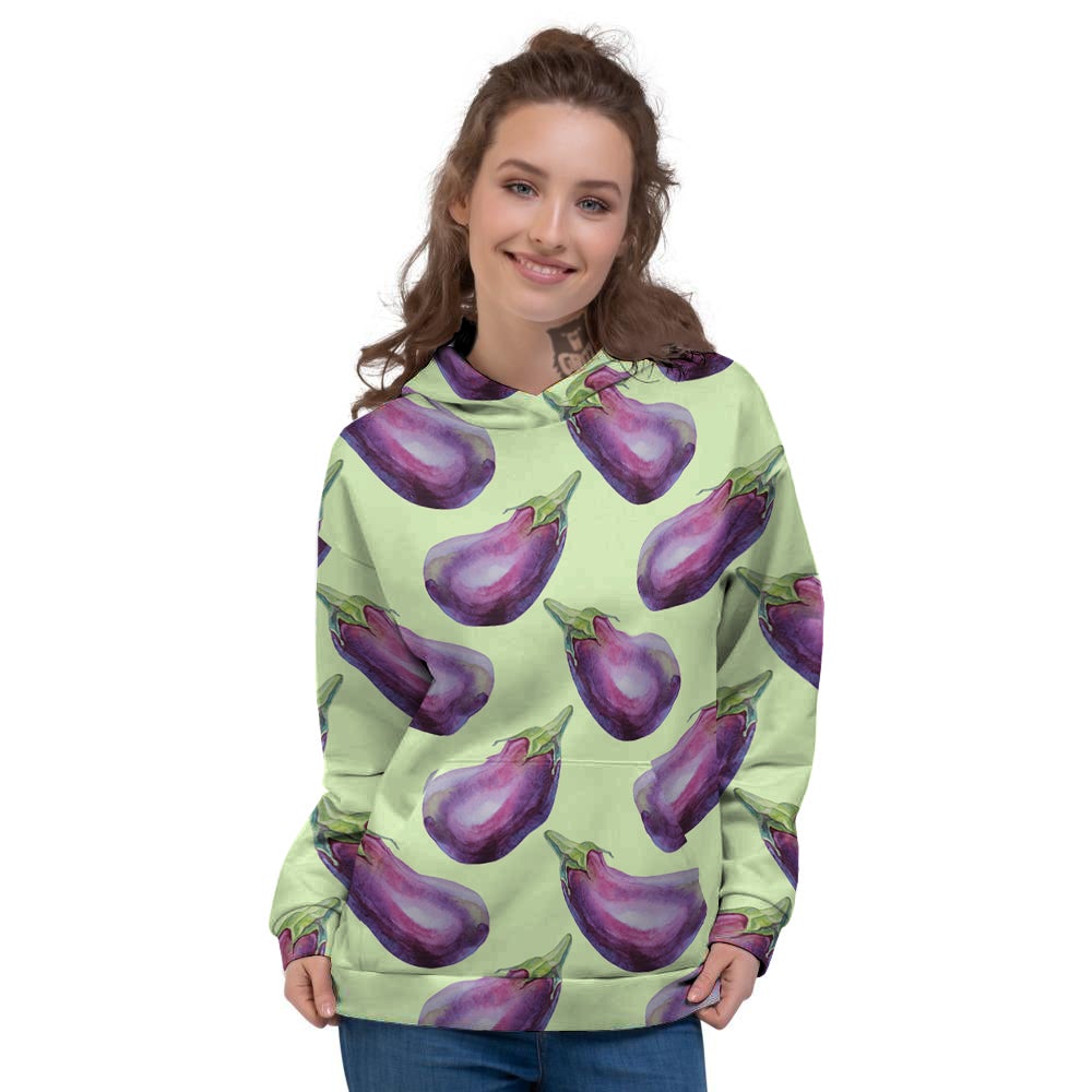 Eggplant Watercolor Pattern Women's Hoodie-grizzshop